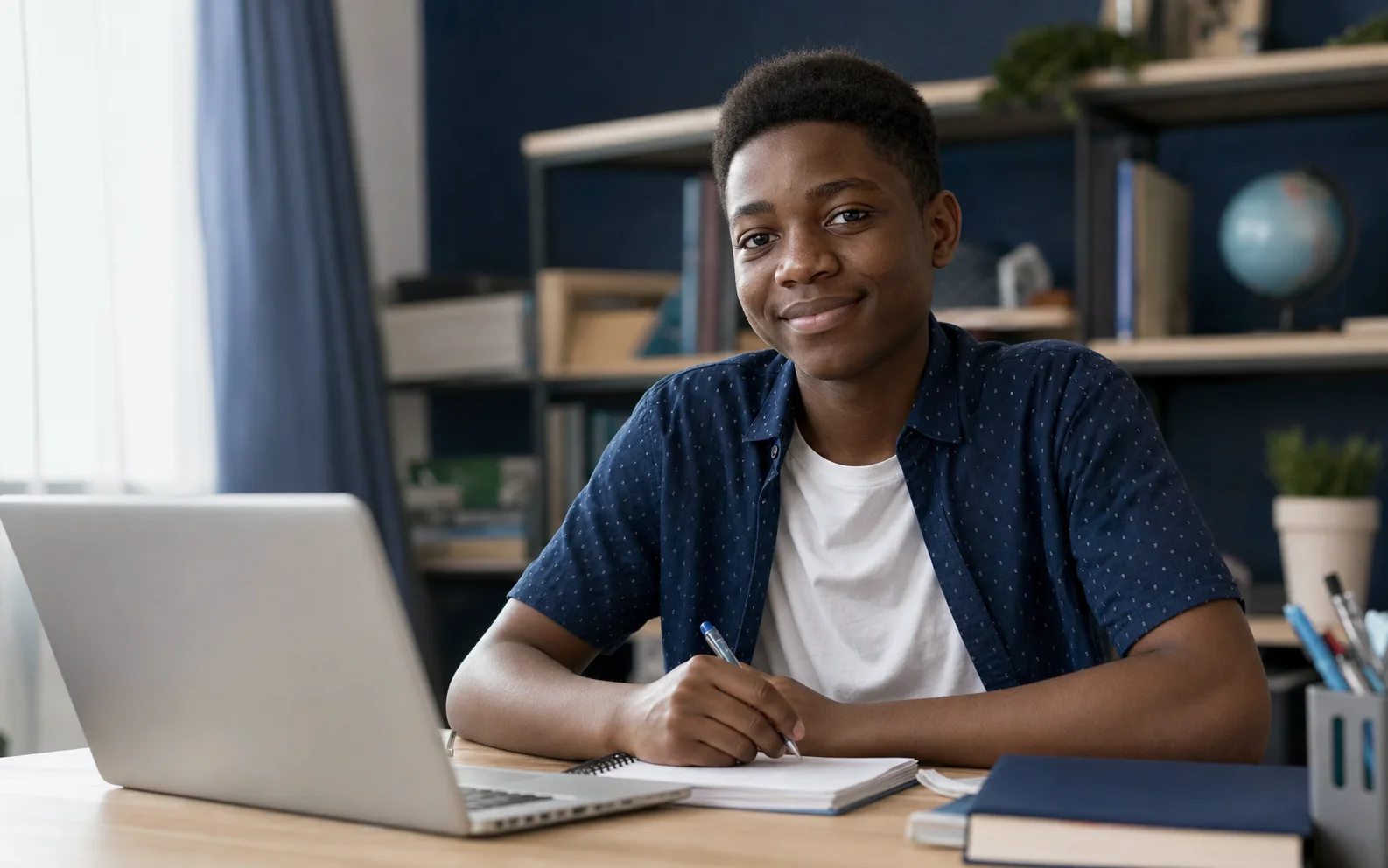 Nigerian student completing a focused laptop study session